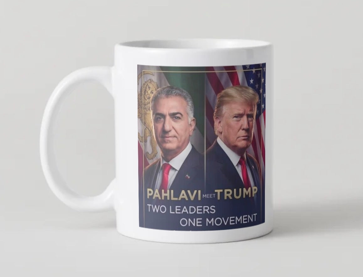 Pahlavi and Trump with Iran's Lion & Sun Flag Mug