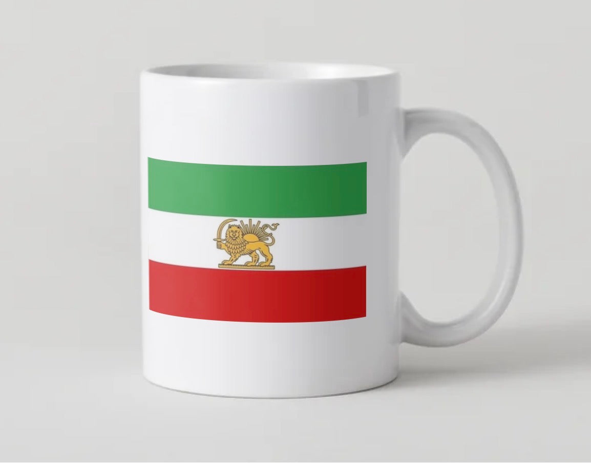 Pahlavi and Trump with Iran's Lion & Sun Flag Mug