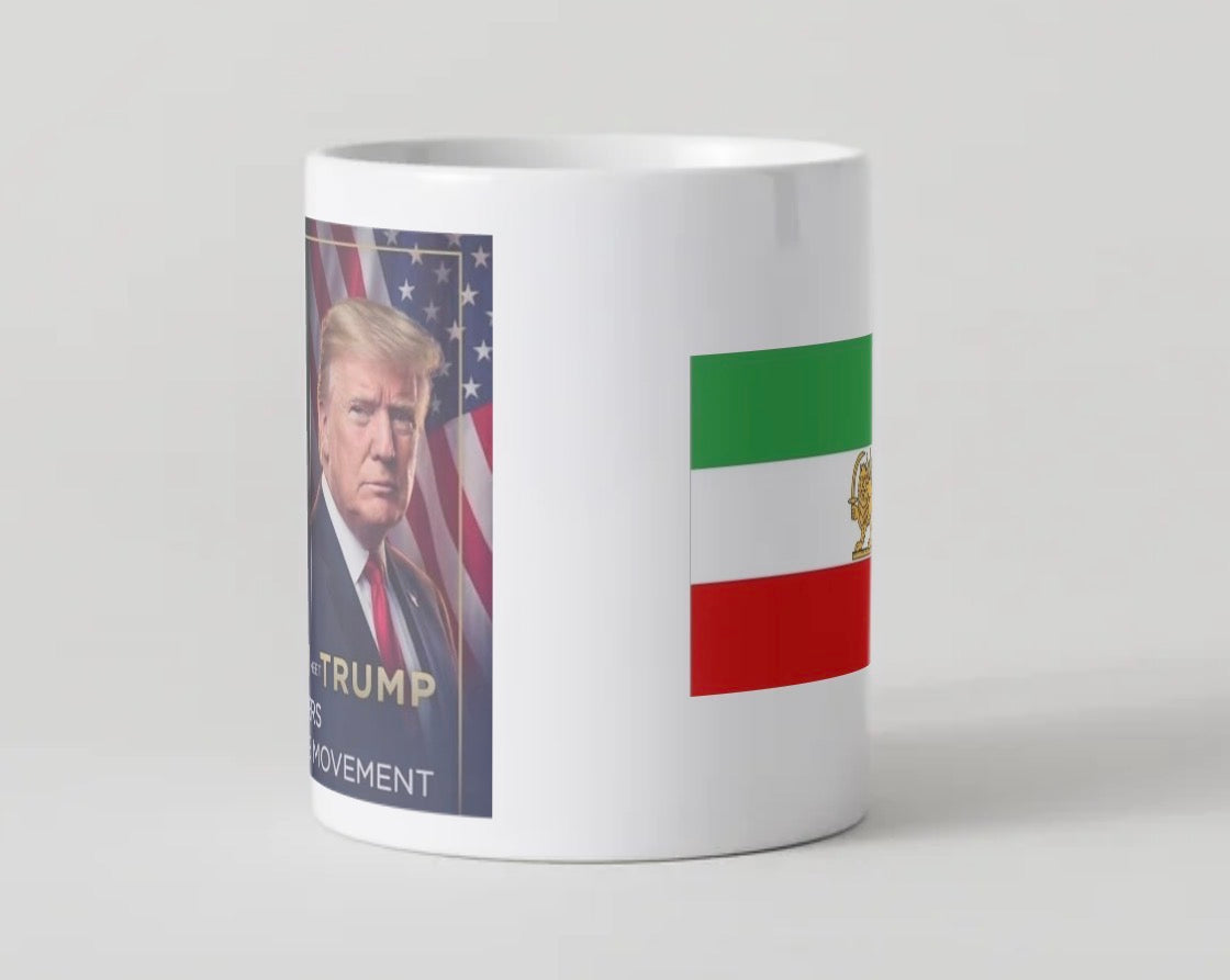 Pahlavi and Trump with Iran's Lion & Sun Flag Mug