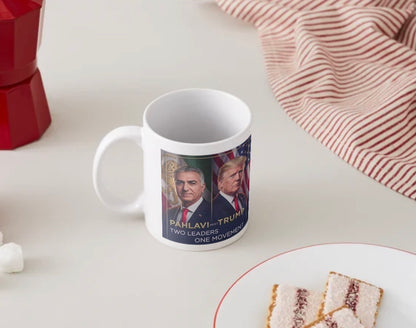 Pahlavi and Trump with Iran's Lion & Sun Flag Mug