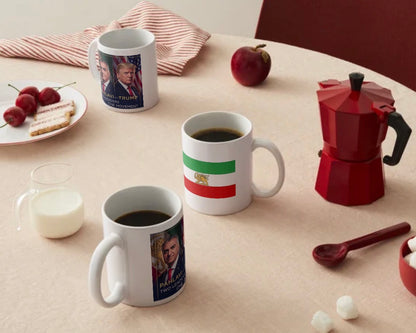 Pahlavi and Trump with Iran's Lion & Sun Flag Mug